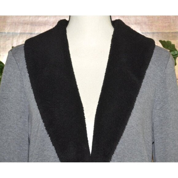 L.L. Bean Ladies Gray Open Front Sweatshirt Jacket Size M Sherpa Collar Casual - Picture 4 of 10